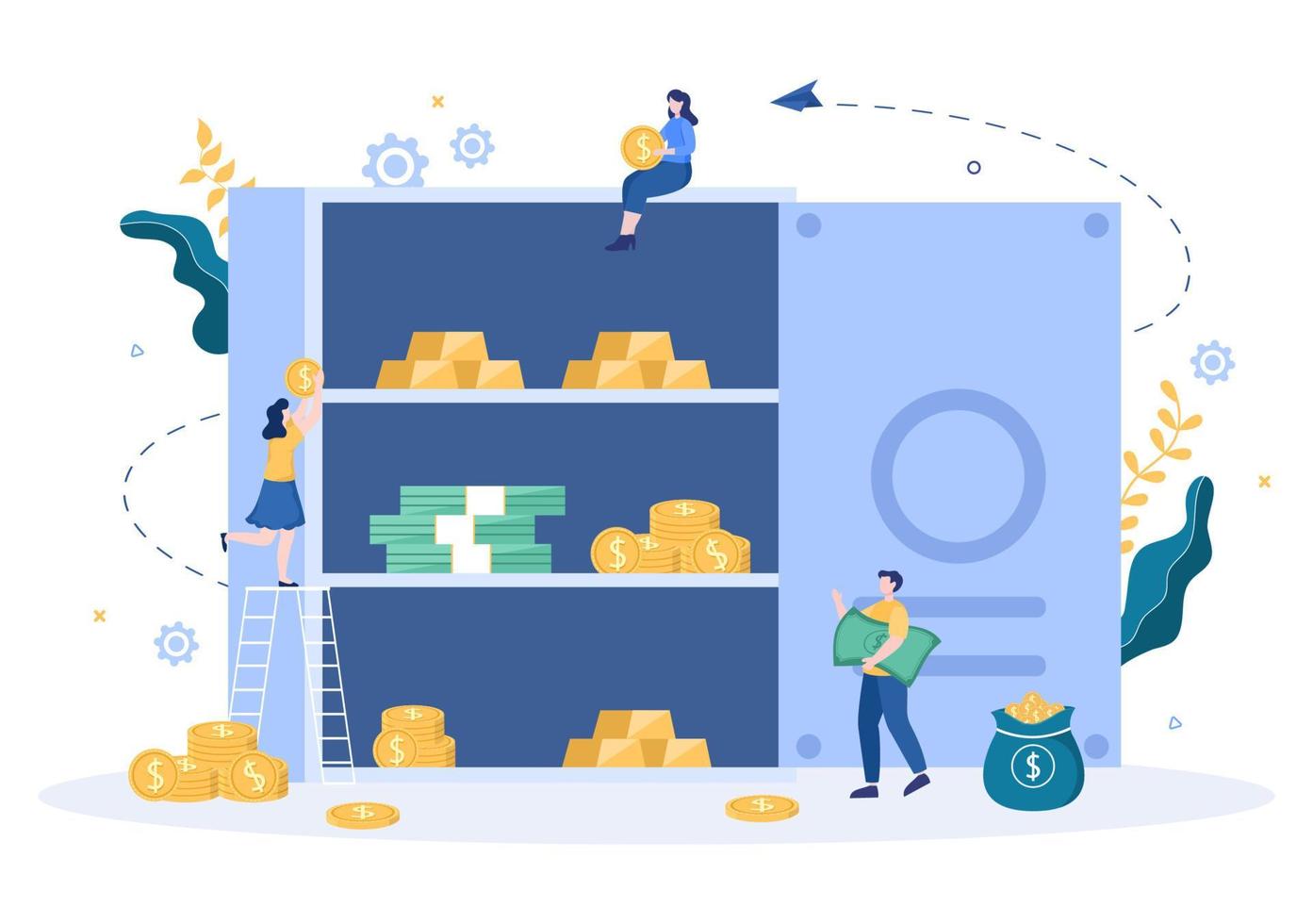Bank Locker Vector Illustration. Storage Safe Box for Cash Safety, Protection, Gold, Currency and Important Documents using an Electronic Key to Open