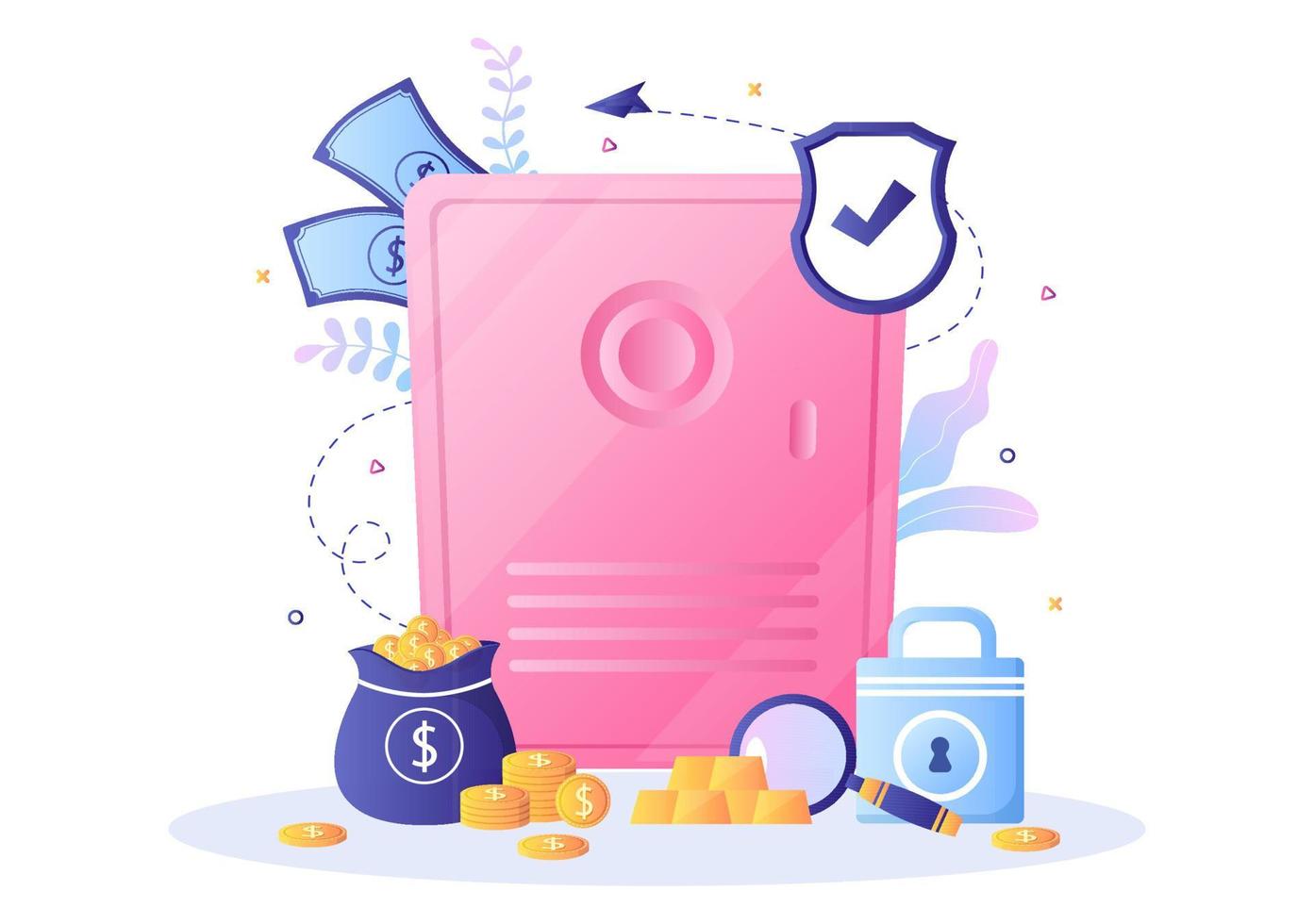 Bank Locker Vector Illustration. Storage Safe Box for Cash Safety, Protection, Gold, Currency and Important Documents using an Electronic Key to Open