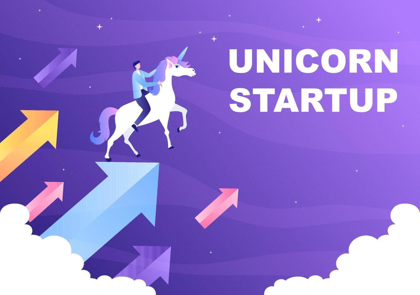 Ilustración de vector de símbolo de inicio de negocio de unicornio. empresario de proceso de desarrollo, producto de innovación e idea creativa ve el objetivo para tener éxito