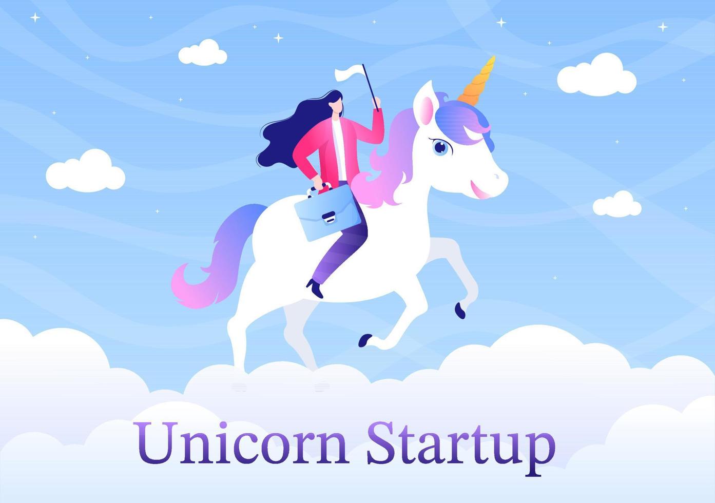 Ilustración de vector de símbolo de inicio de negocio de unicornio. empresario de proceso de desarrollo, producto de innovación e idea creativa ve el objetivo para tener éxito