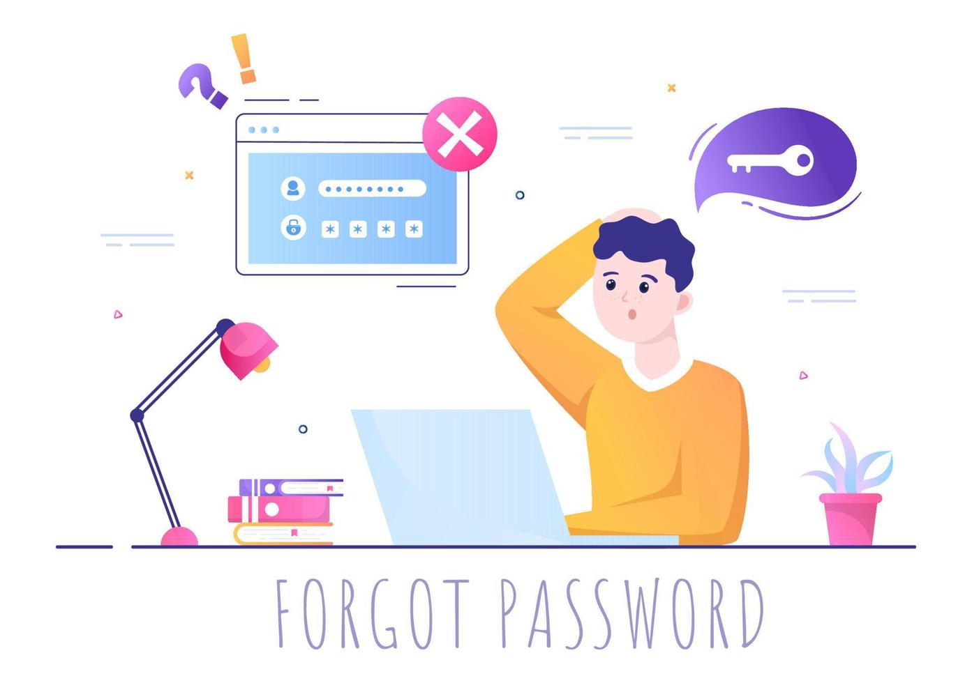 Forgot Password and Account Login for Web page, Protection, Security, Key, Access System in Smartphone or Computer Flat Vector Illustration
