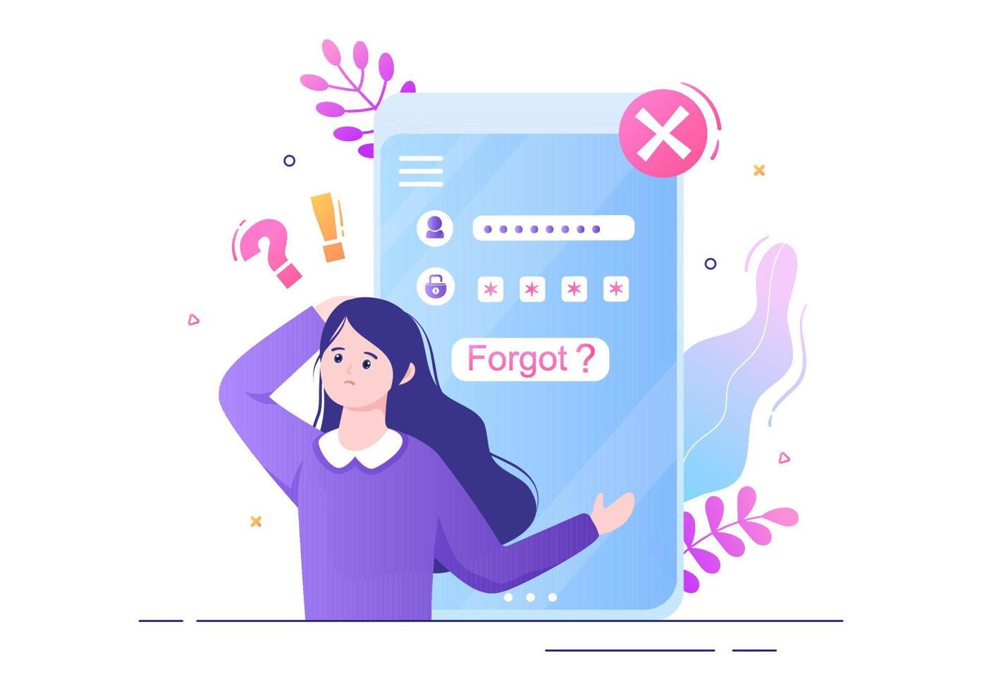 Forgot Password and Account Login for Web page, Protection, Security, Key, Access System in Smartphone or Computer Flat Vector Illustration