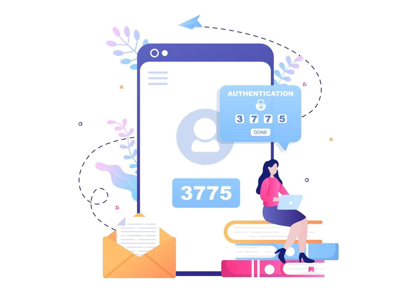 2FA Two Steps Authentication Password Secure Notice Login Verification or SMS with Code a Smartphone for Website in Flat Vector Illustration