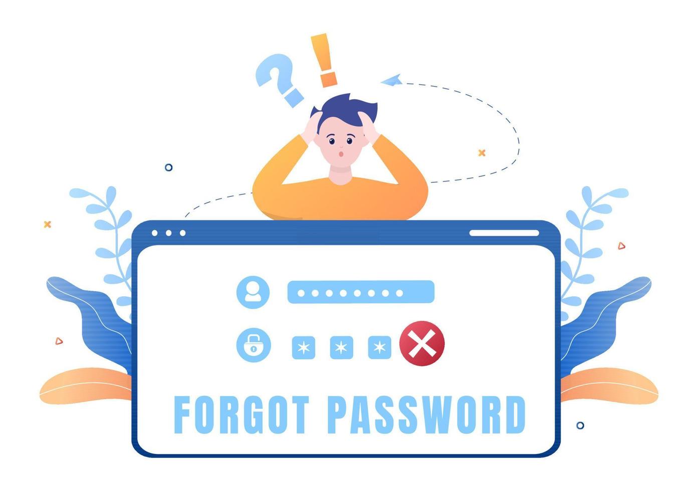 Forgot Password and Account Login for Web page, Protection, Security, Key, Access System in Smartphone or Computer Flat Vector Illustration
