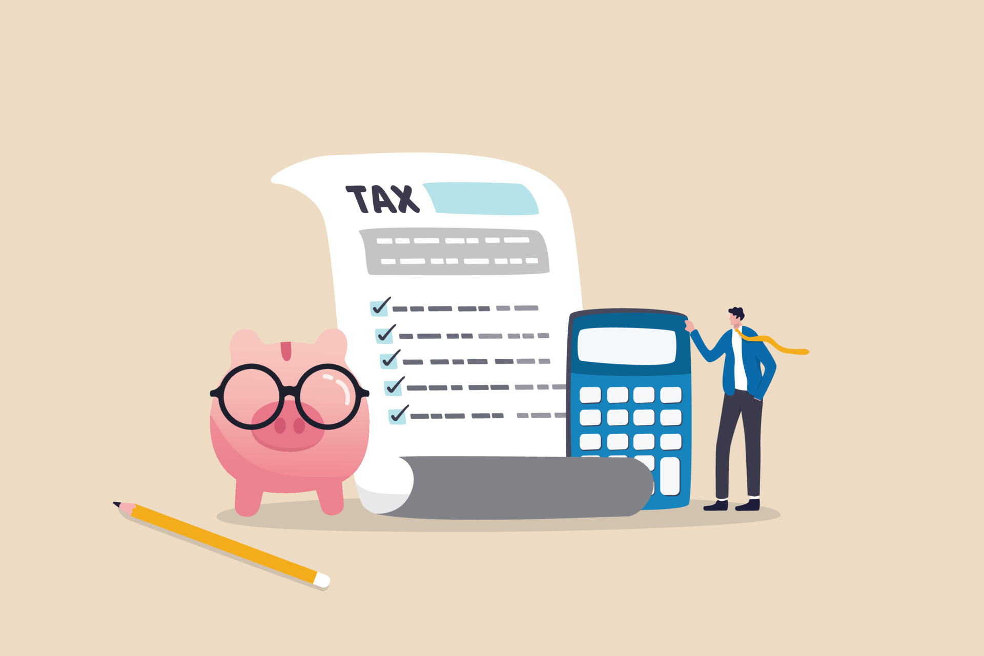 Income tax filing, calculate revenue and filling tax form, expert complete  checklist for all reduction, refund and payment concept, expertise  businessman completed tax filing form with calculator. 4112283 Vector Art  at Vecteezy