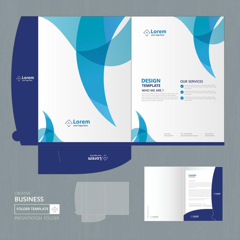 Corporate Business Design Folder Template for digital technology company. Element of stationery, people community friends presentation business, working promotion, Blue, Red, vector