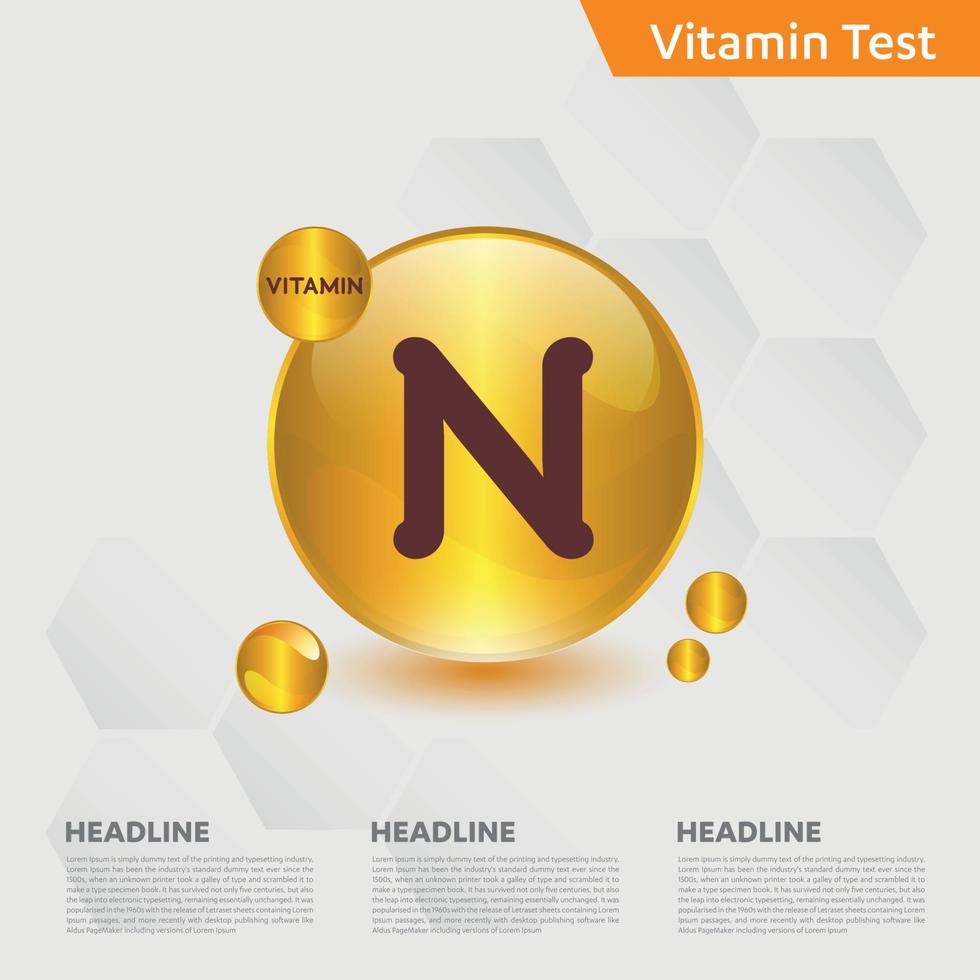 Vitamin N icon Drop collection set, cholecalciferol. golden drop Vitamin complex drop. Medical for heath Vector illustration