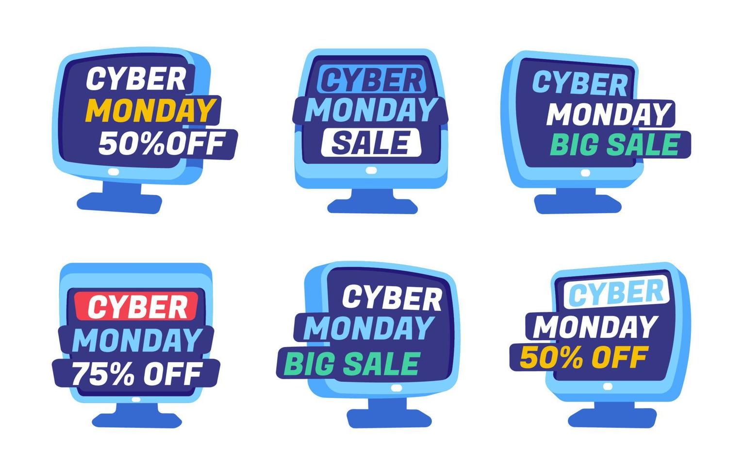 divertida colección de insignias de rebajas de cyber monday vector