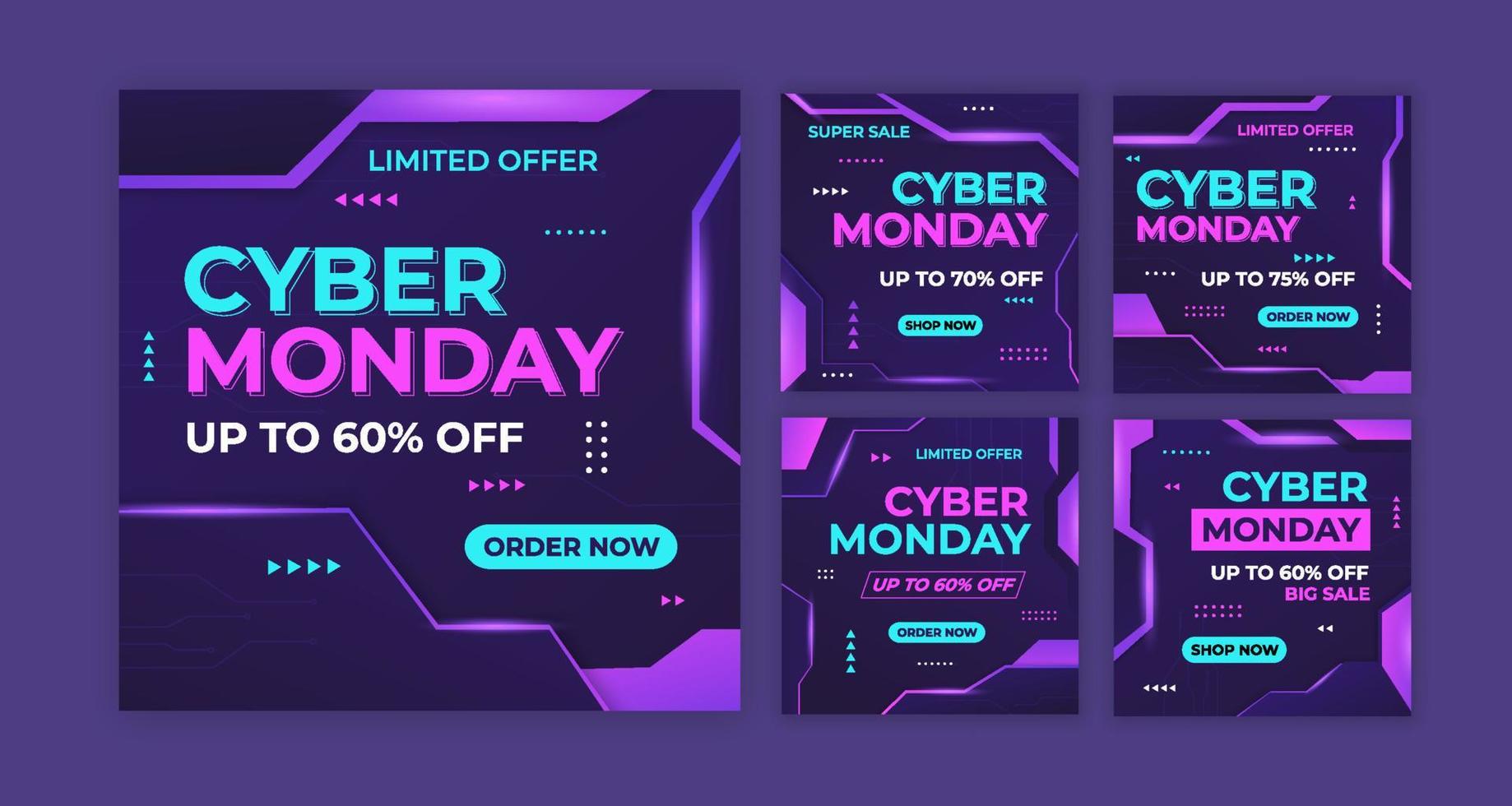 conjunto de redes sociales post moderno cyber monday vector