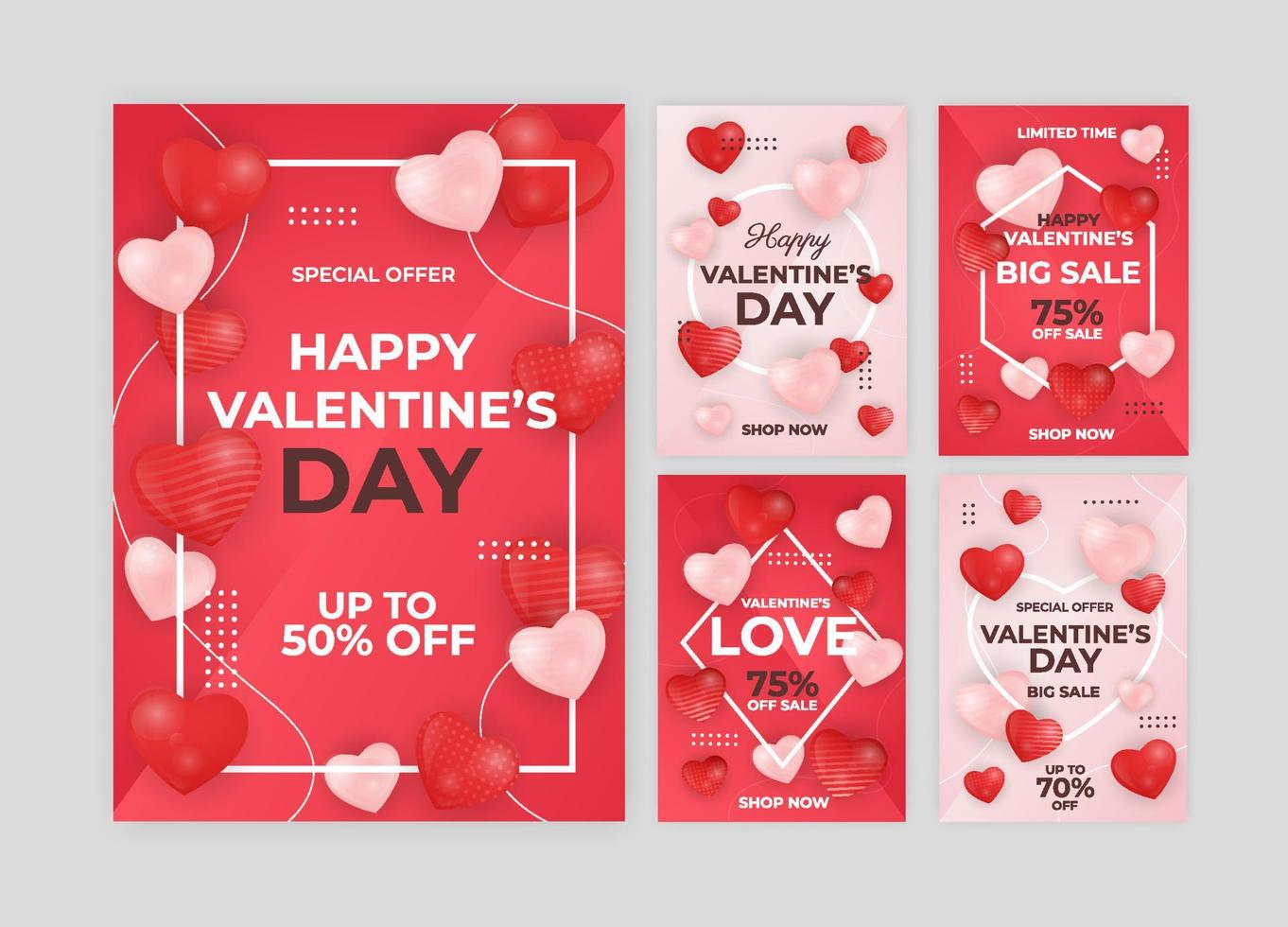Establecer colección de tarjetas de San Valentín amor realista vector