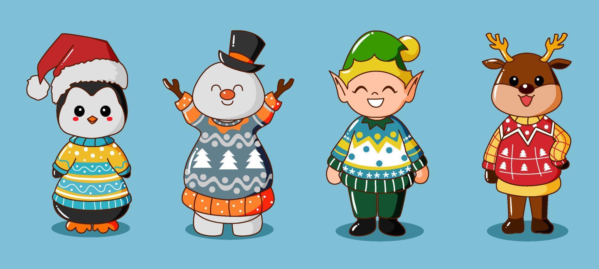 personaje navideño con suéter feo vector