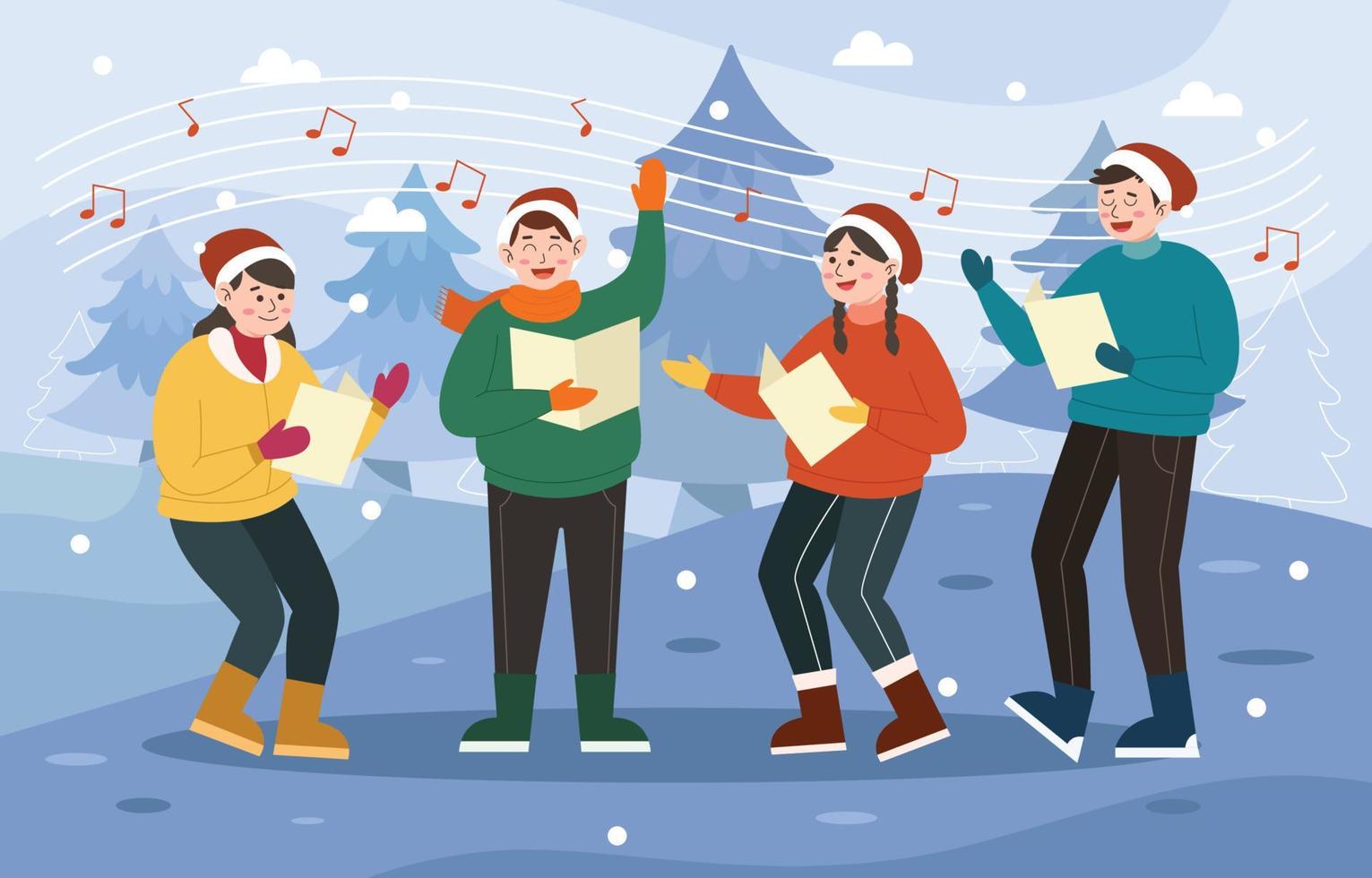 People Singing Christmas Carols Together vector