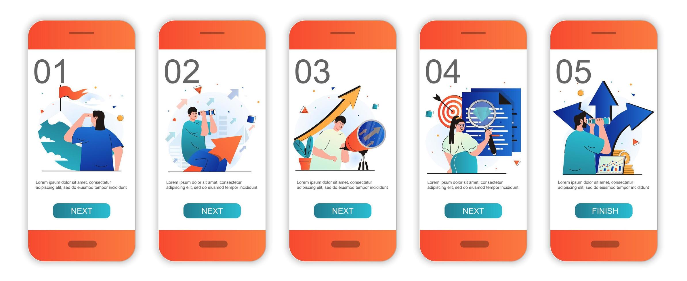 Searching opportunities concept onboarding screens for mobile app templates. Career and business. Modern UI, UX, GUI screens user interface kit with people scenes for web design. Vector illustration