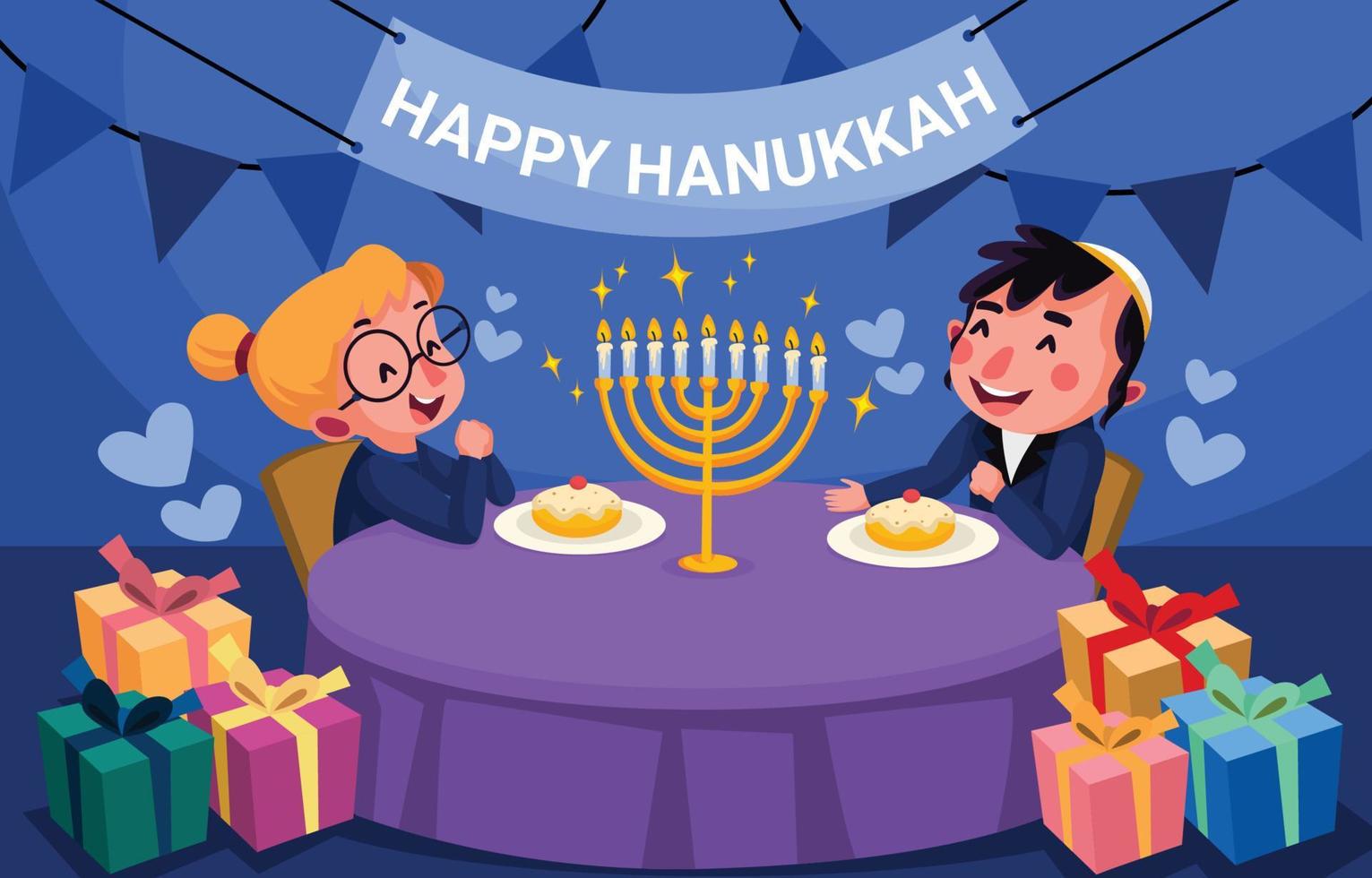 una pareja celebrando hanukah vector