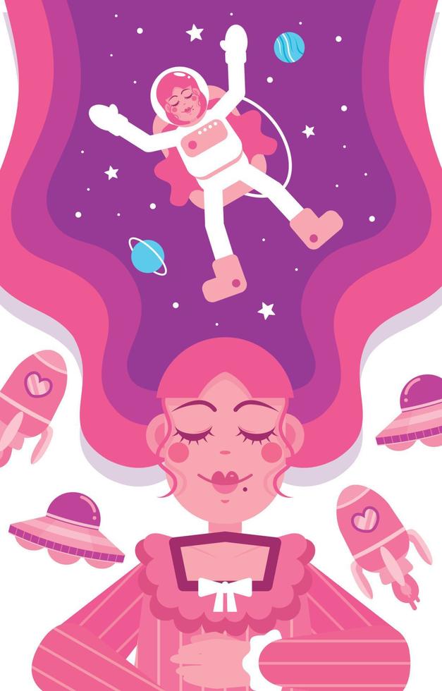 el futuro de las mujeres sueña como astronauta. vector
