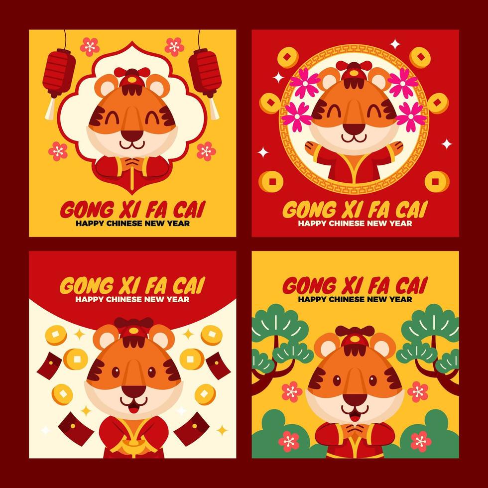 conjunto de tarjetas de año nuevo chino vector