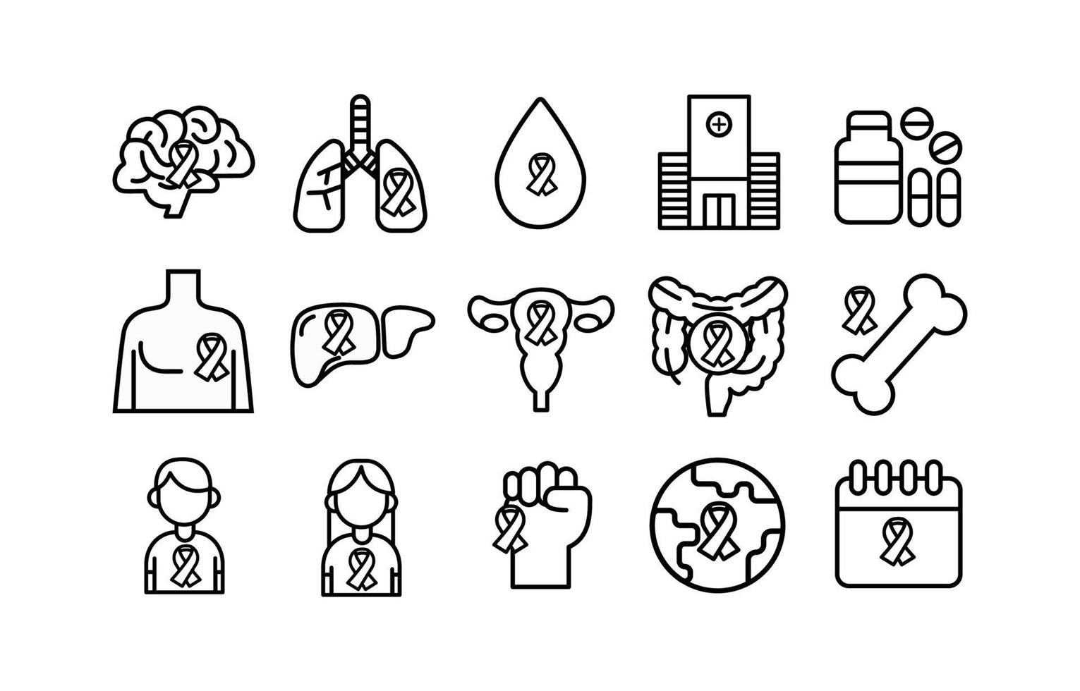conjunto de iconos del día mundial del cáncer vector