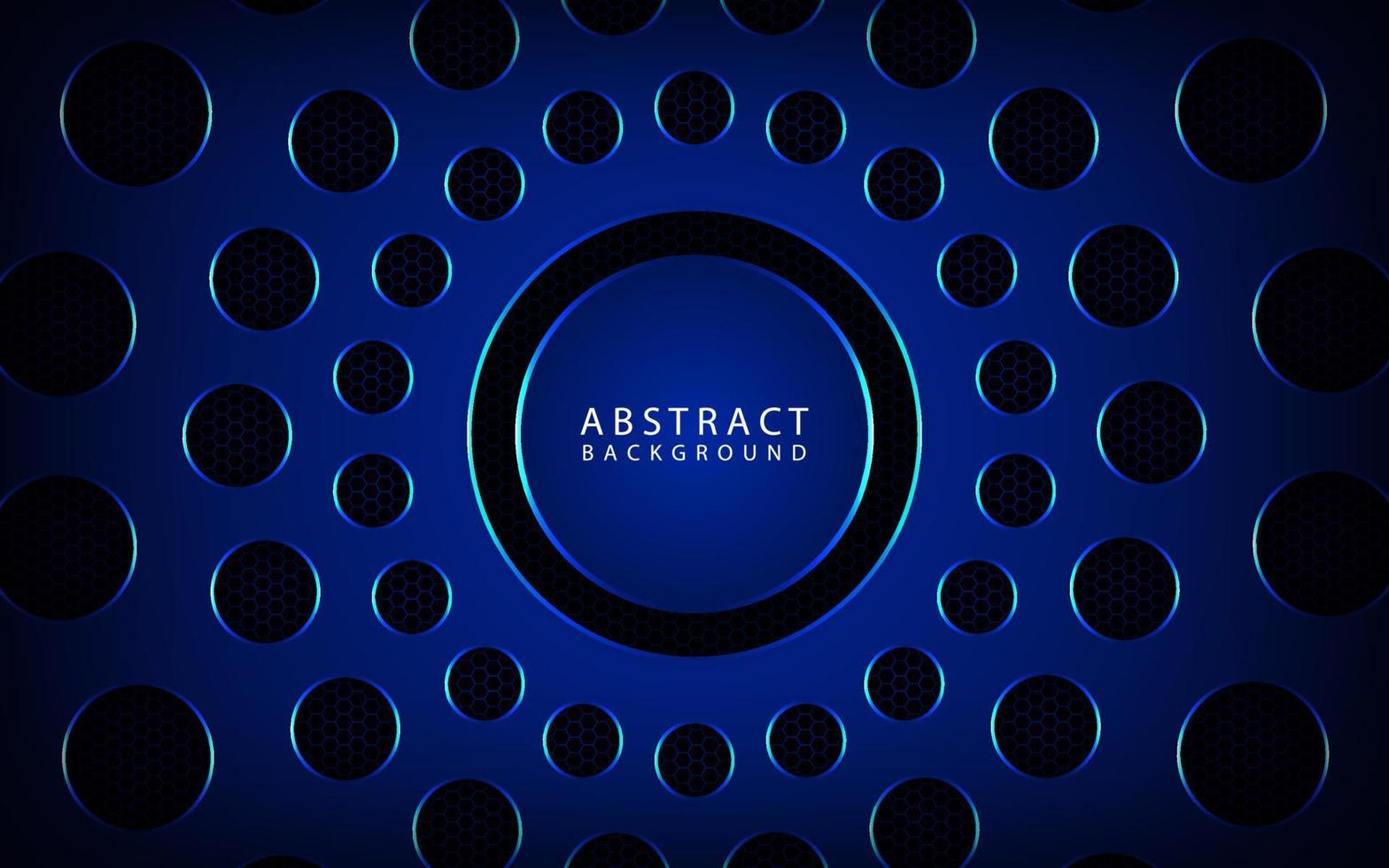 Abstract 3D geometric background overlap layer on dark space with blue metal circle cut effect decoration. Modern template element future style for flyer, banner, cover, brochure, or landing page vector