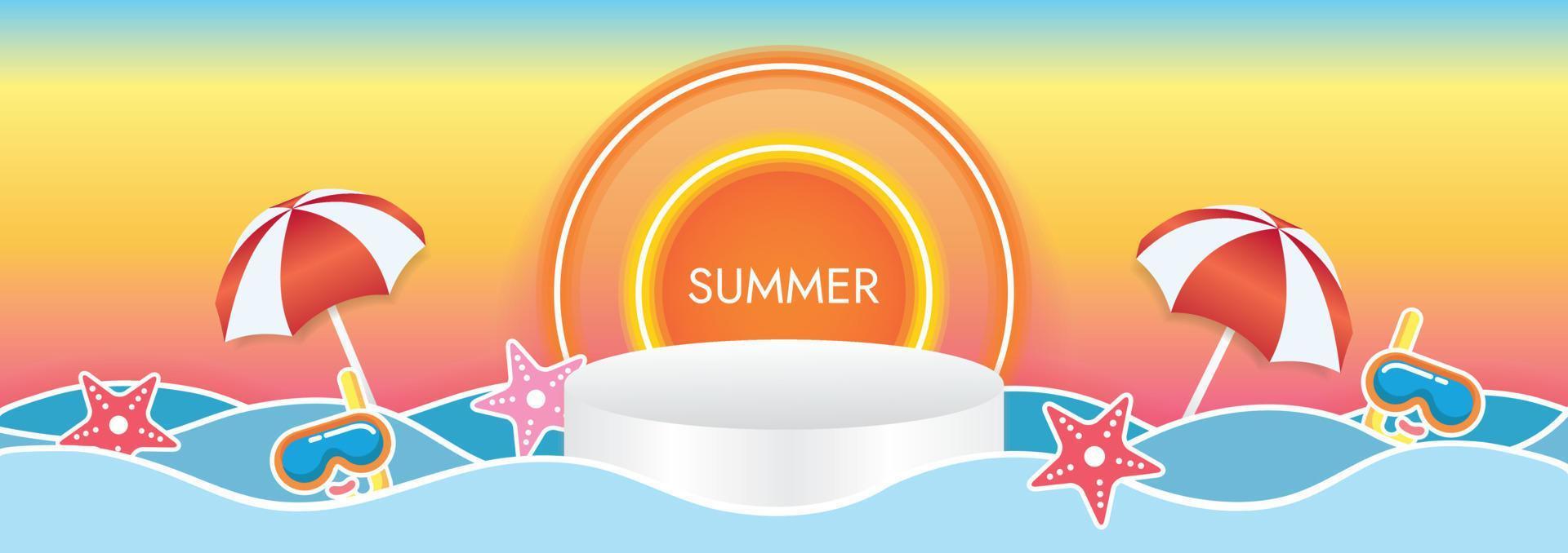 summer art sunset beach background beach objects vector