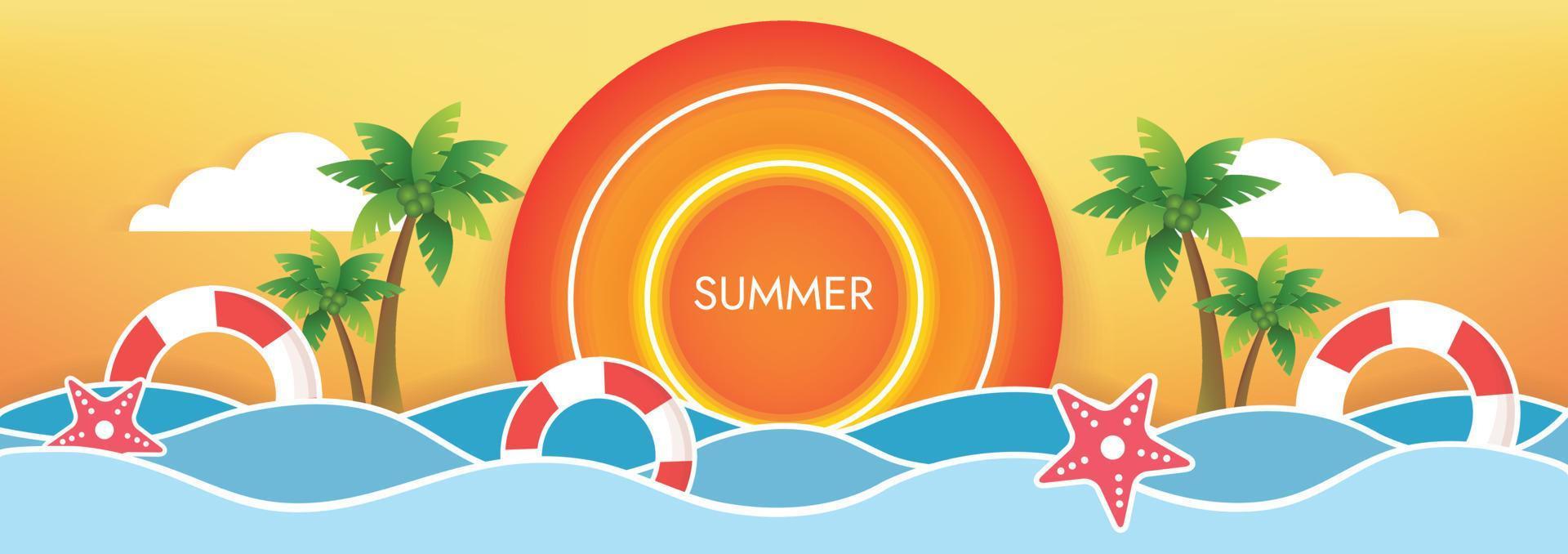 fondo de arte de playa puesta de sol de verano vector