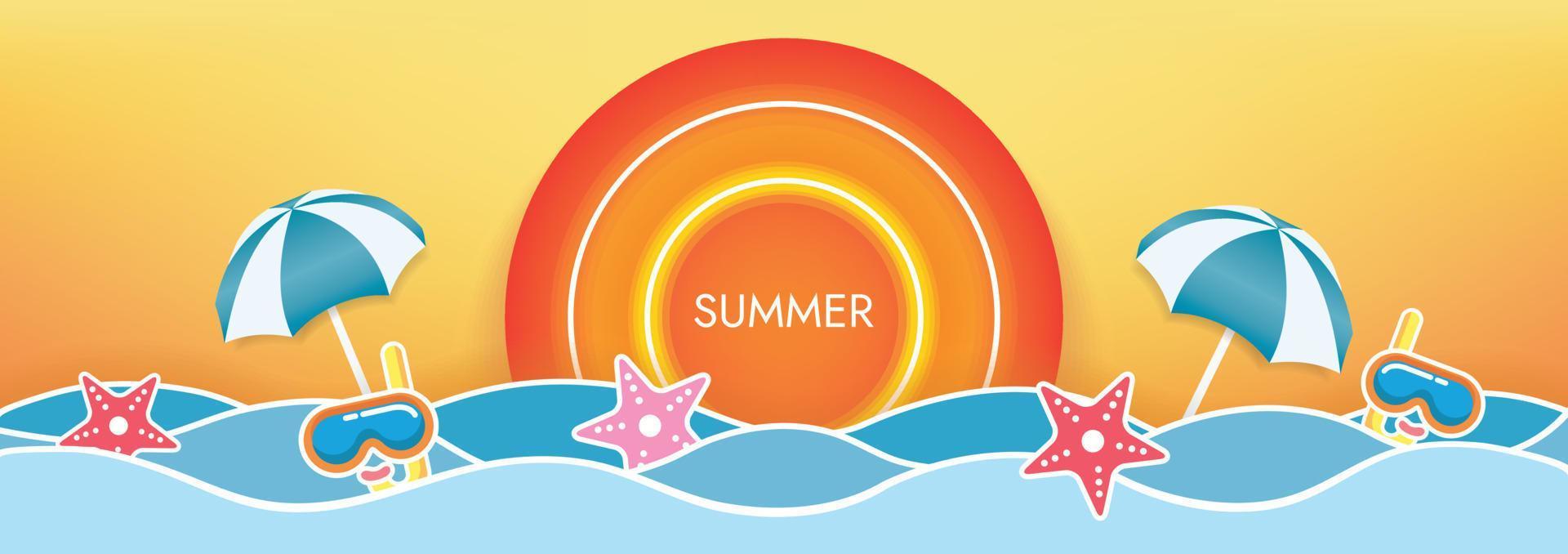 summer sunset beach art background beach objects vector