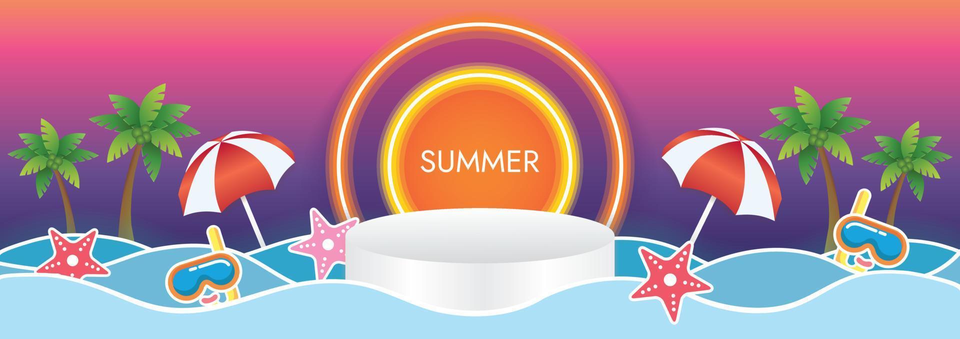 summer sunset beach art vector background