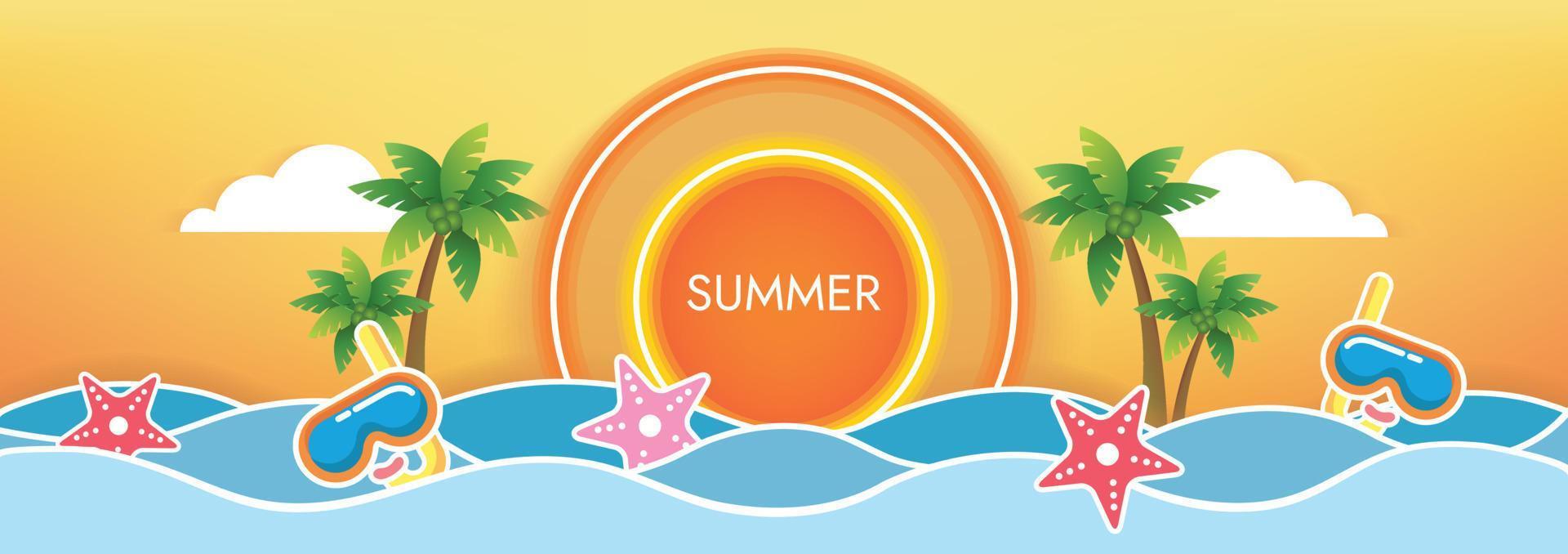 summer sunset beach background beach objects vector