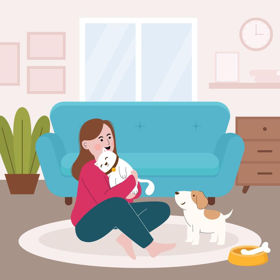Flat People with Pets Concept vector