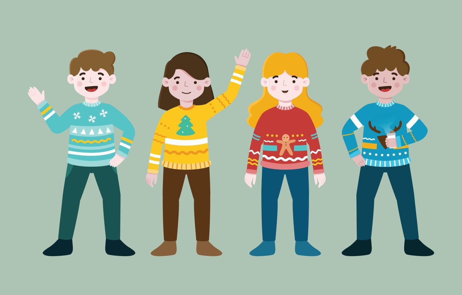 People wearing Ugly Sweater Charcater Set vector
