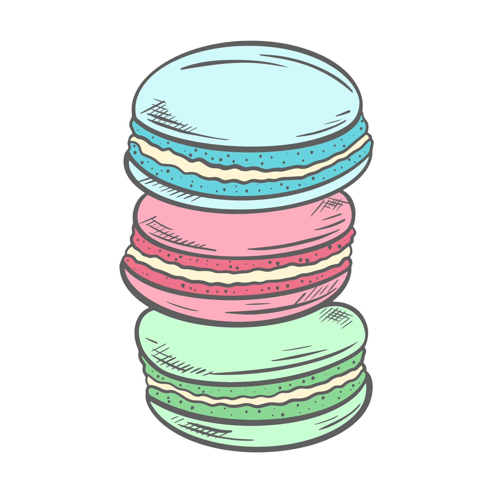 Macaroons of blue red and green delicate colors vector illustration ...