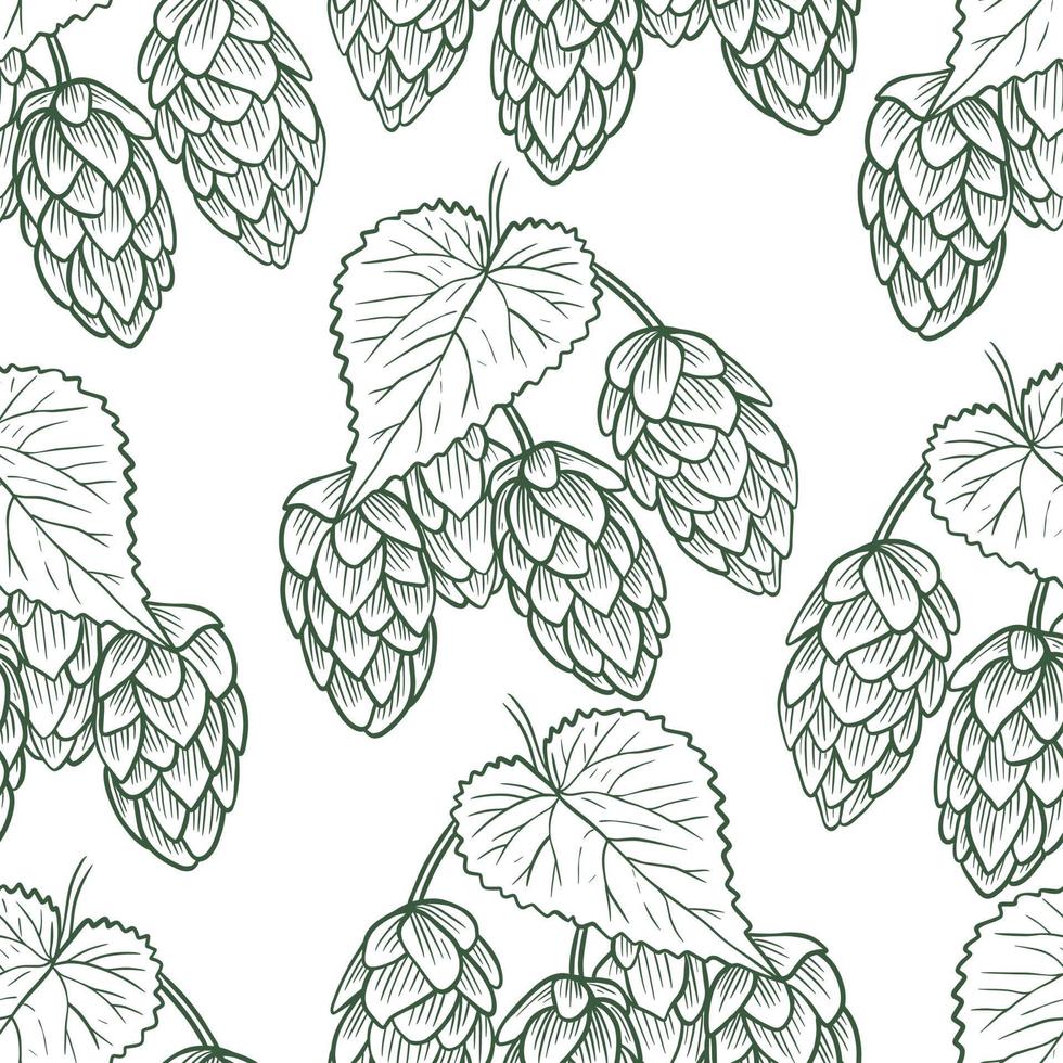 Twigs with hops and leaves seamless pattern vector