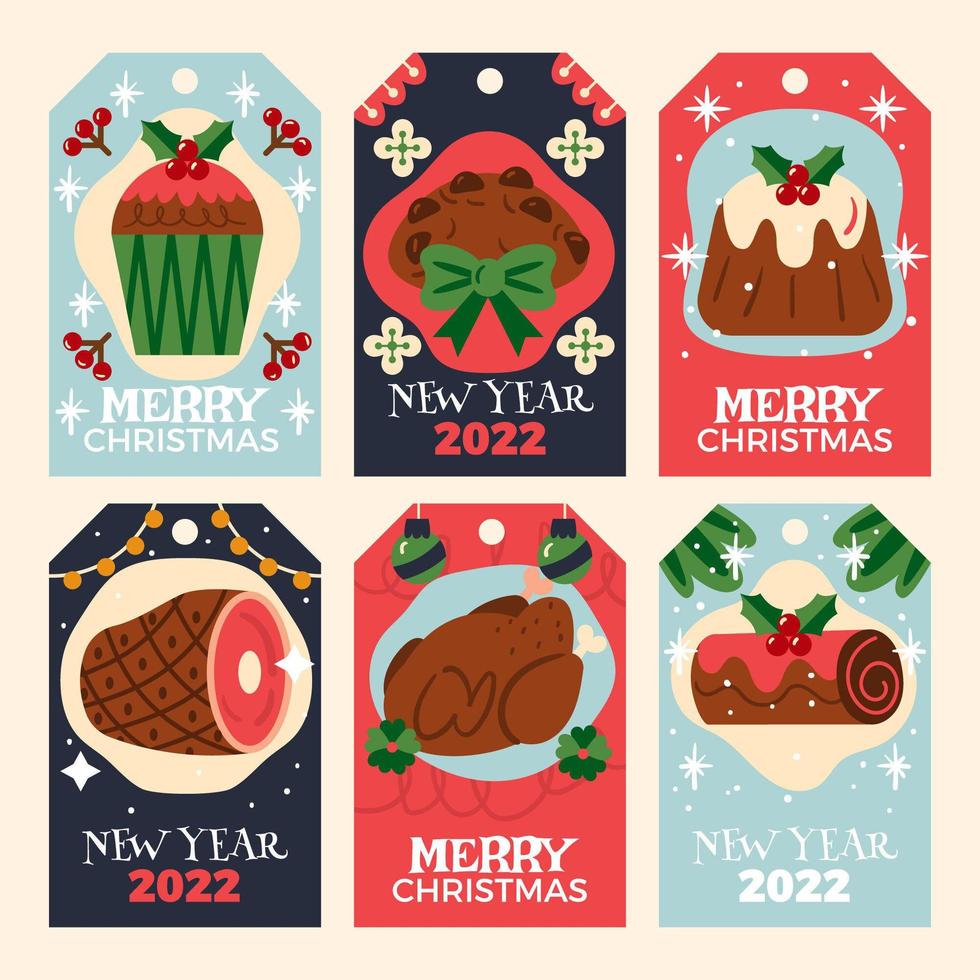 conjunto de etiquetas de comida navideña vector