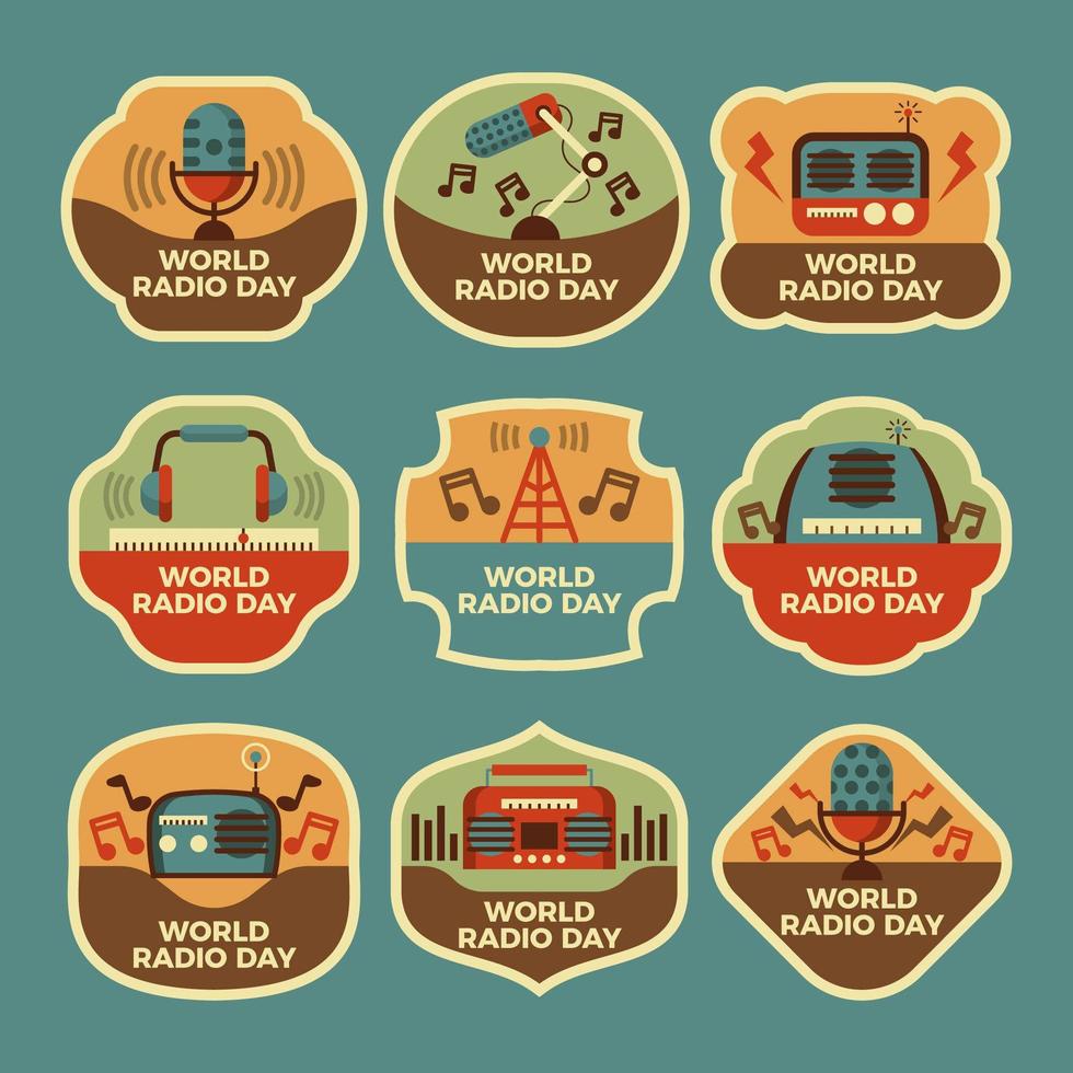 World Radio Day Stickers Set vector