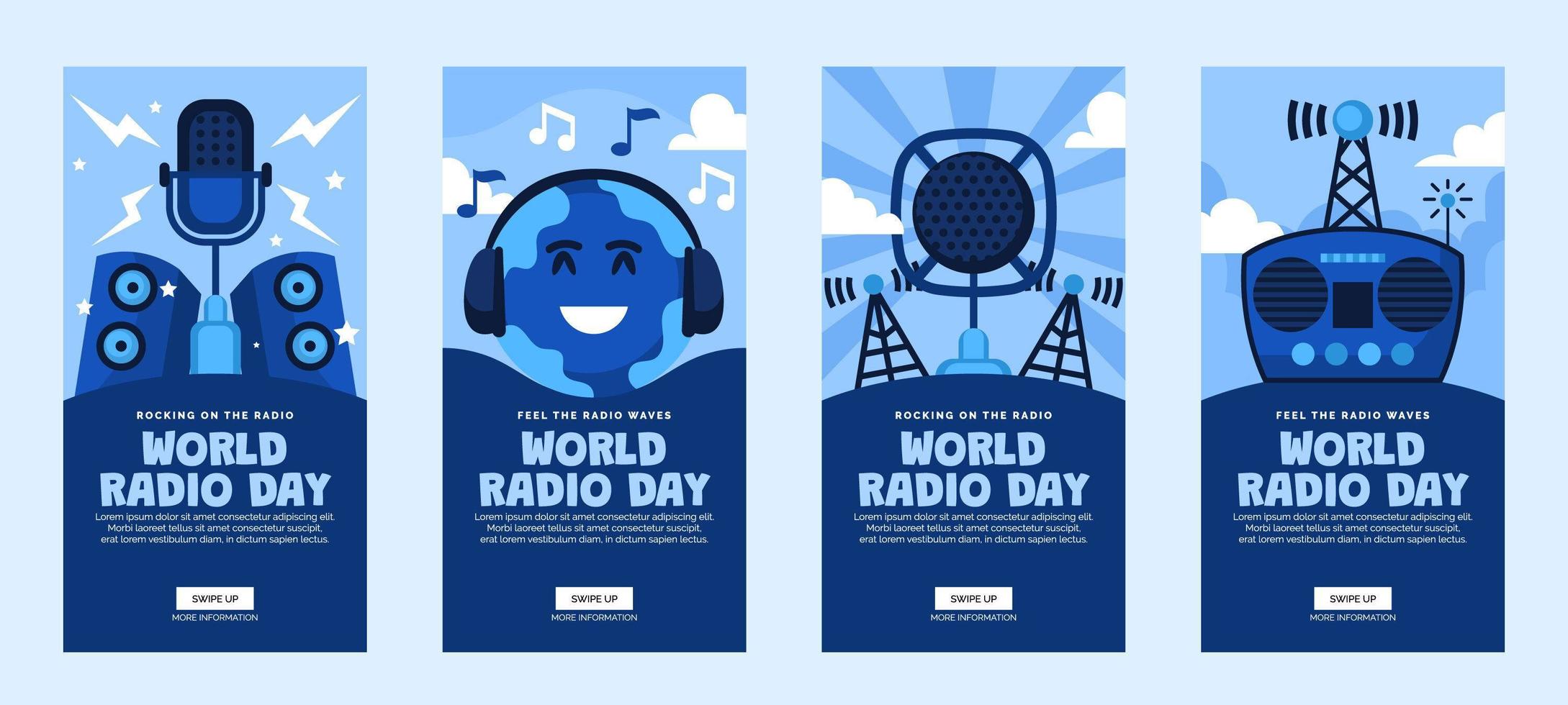 conjunto de publicaciones en redes sociales del día mundial de la radio vector