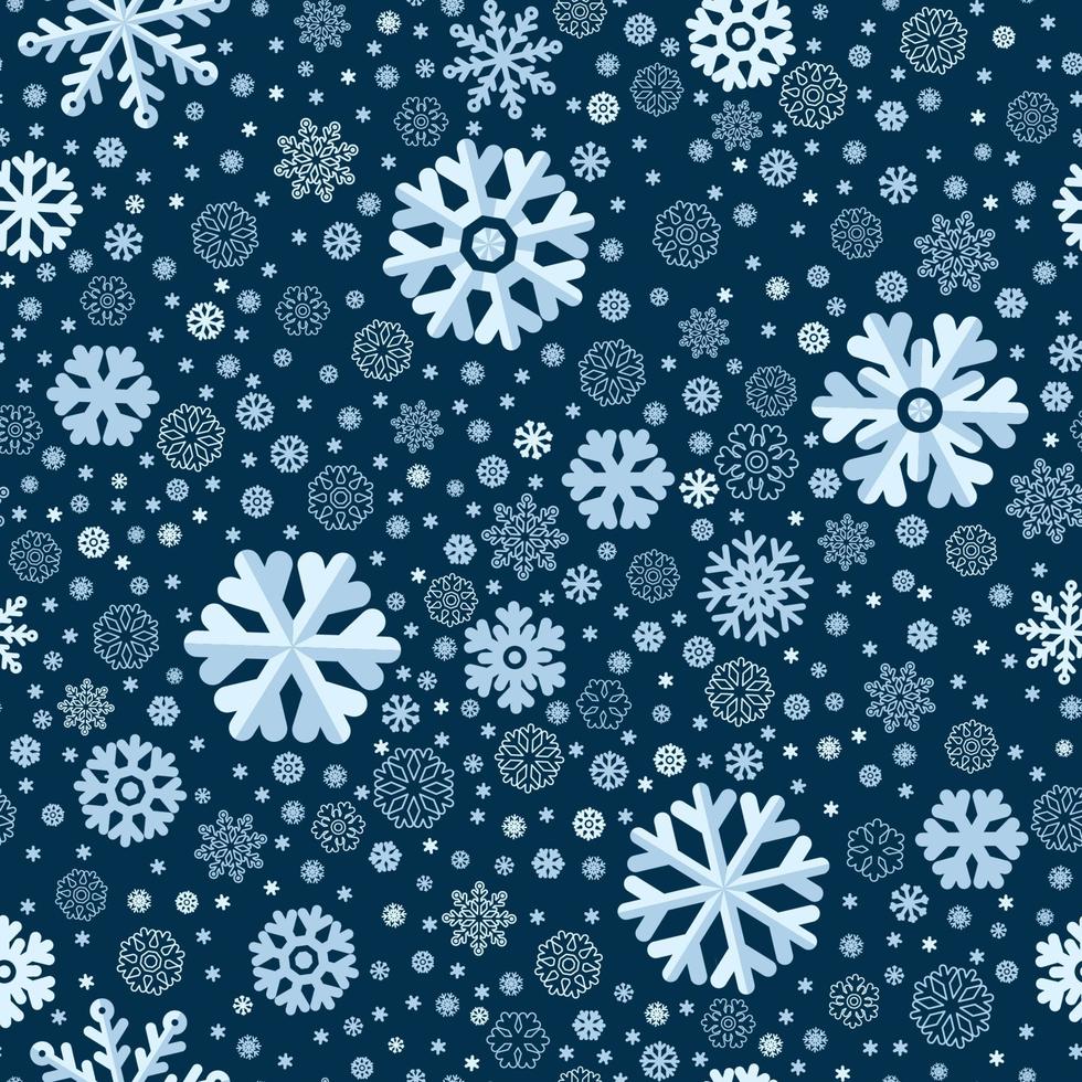 patrón sin fisuras de copo de nieve. estilo plano. adorno de navidad cubierto de nieve. decoración tradicional de invierno para fondo, papel de regalo, textil, diseño de tarjetas de felicitación y decoración vector