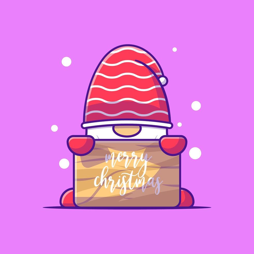 Cute Gnome with merry christmas wood banner. Merry christmas vector