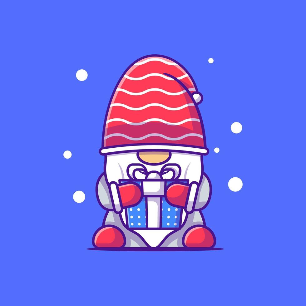 Illustration of a Cute Gnome with christmas gift. Merry christmas vector