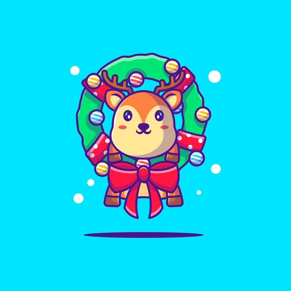 Illustration of a Cute Deer with christmas Wreaths. Merry christmas vector