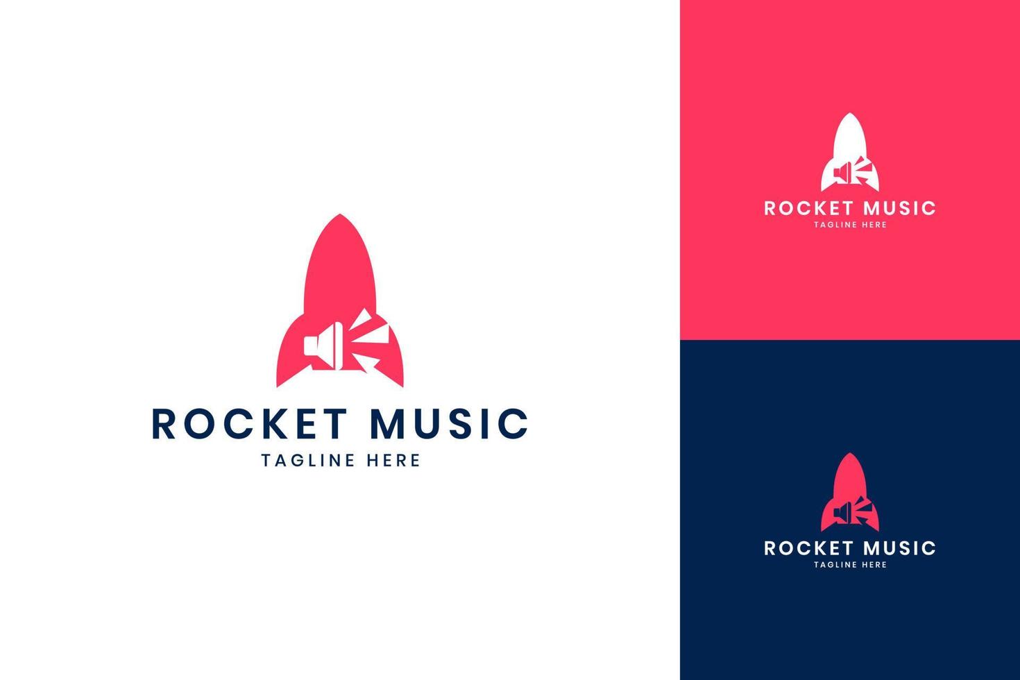 rocket music negative space logo design vector