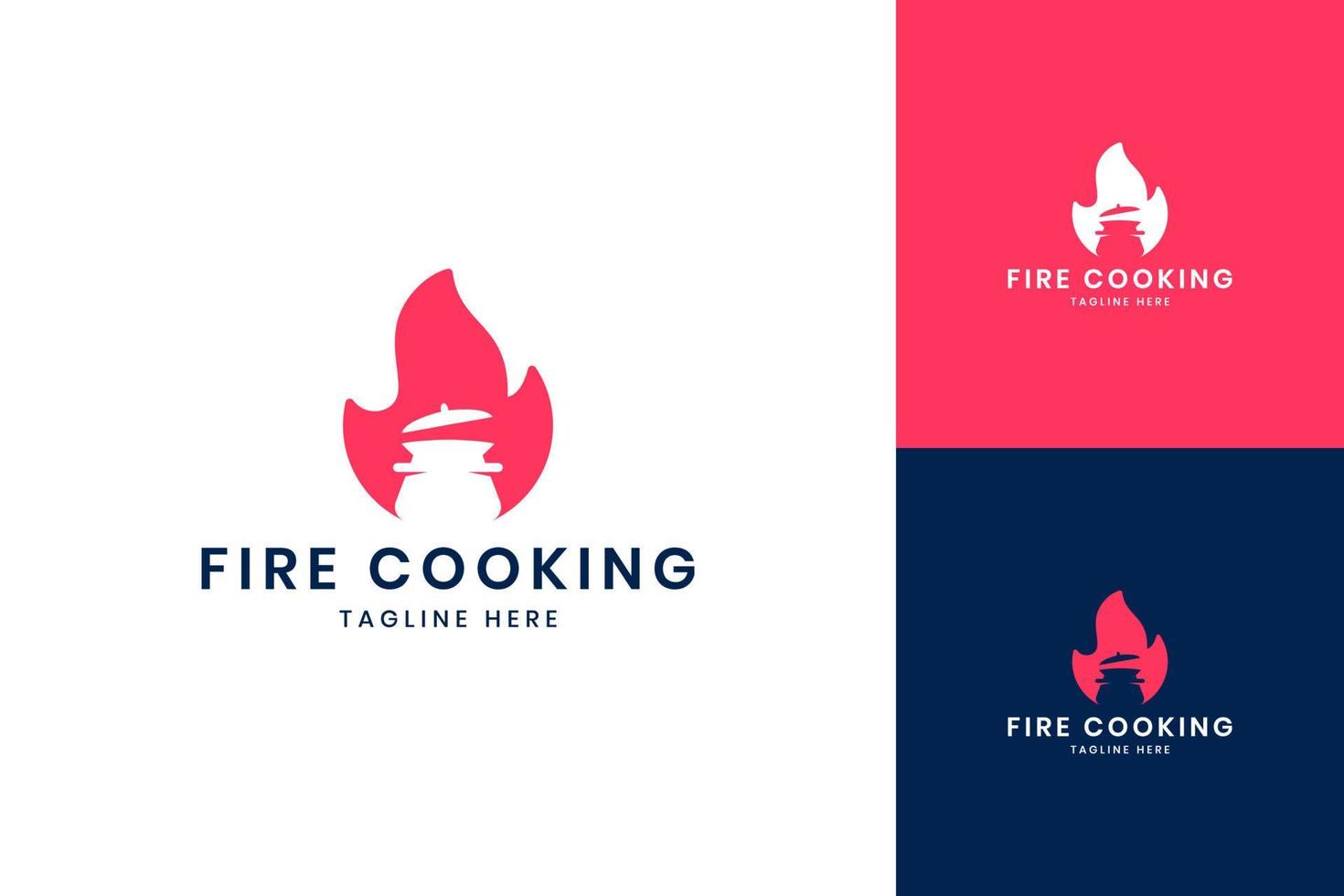 fire cooking negative space logo design vector