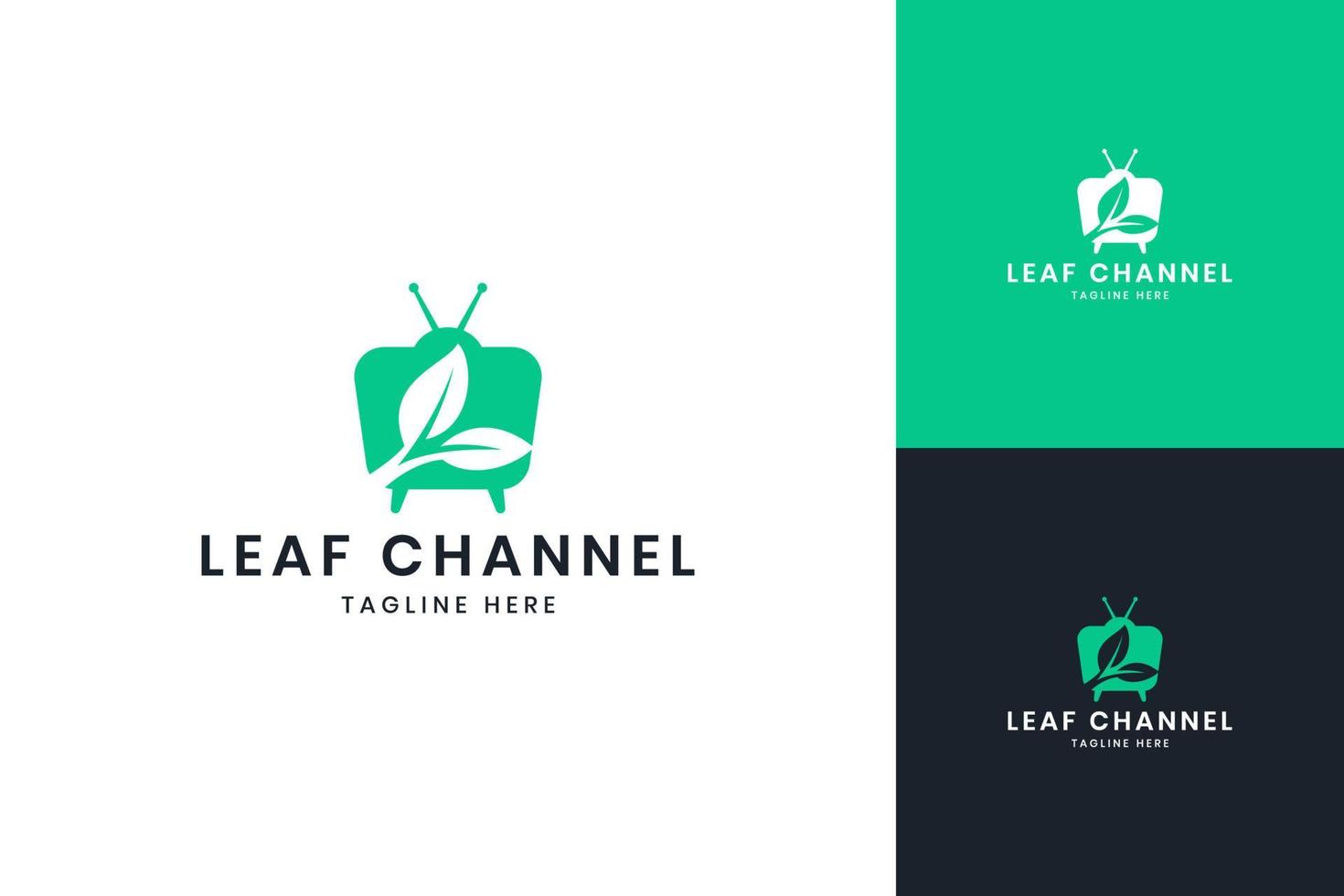 leaf television negative space logo design vector
