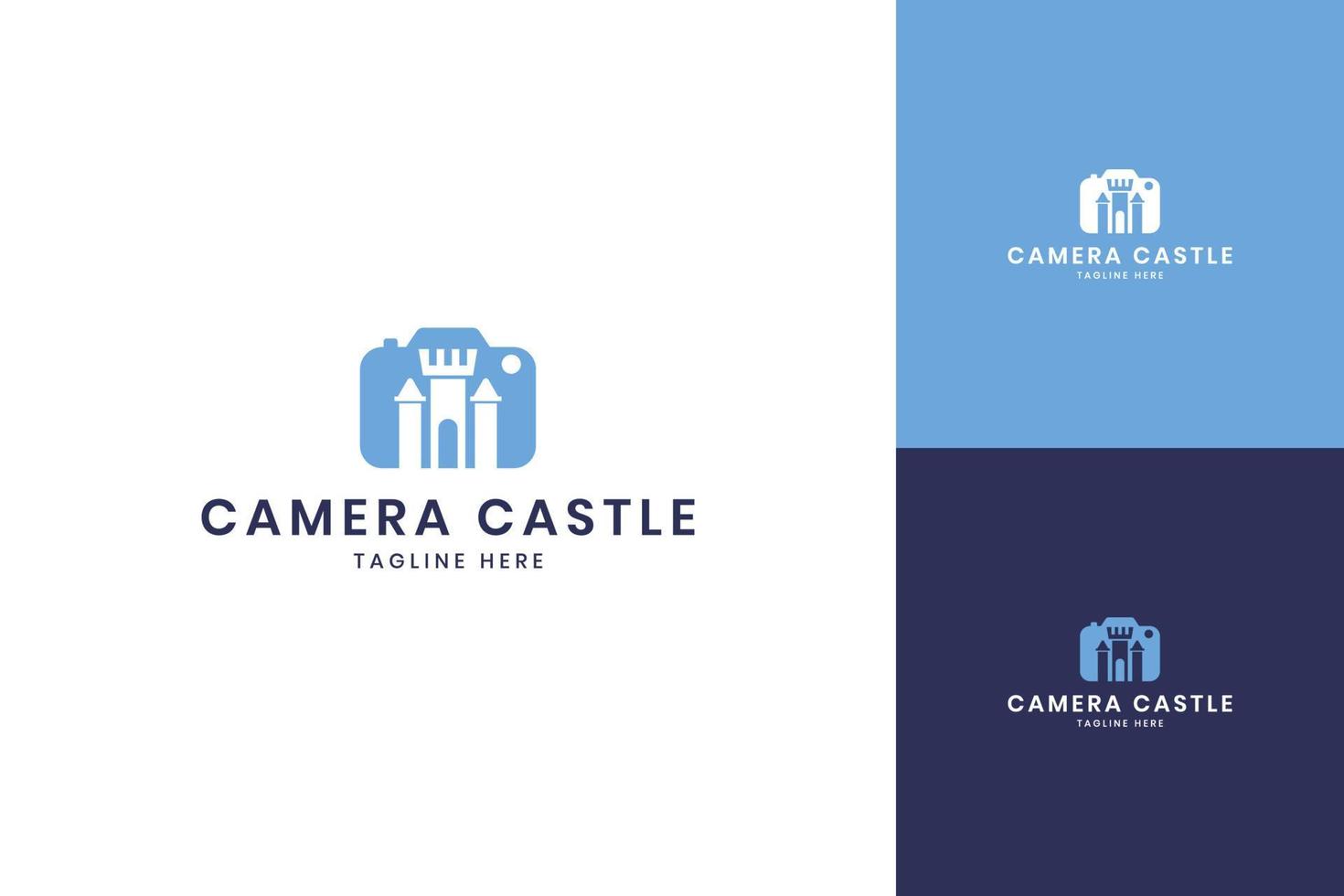 diseño del logotipo del espacio negativo del castillo de la cámara vector