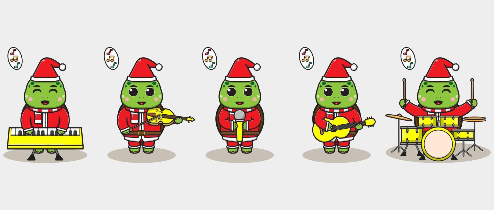 Vector illustration of Cute Turtle Santa Claus play a musical instrument