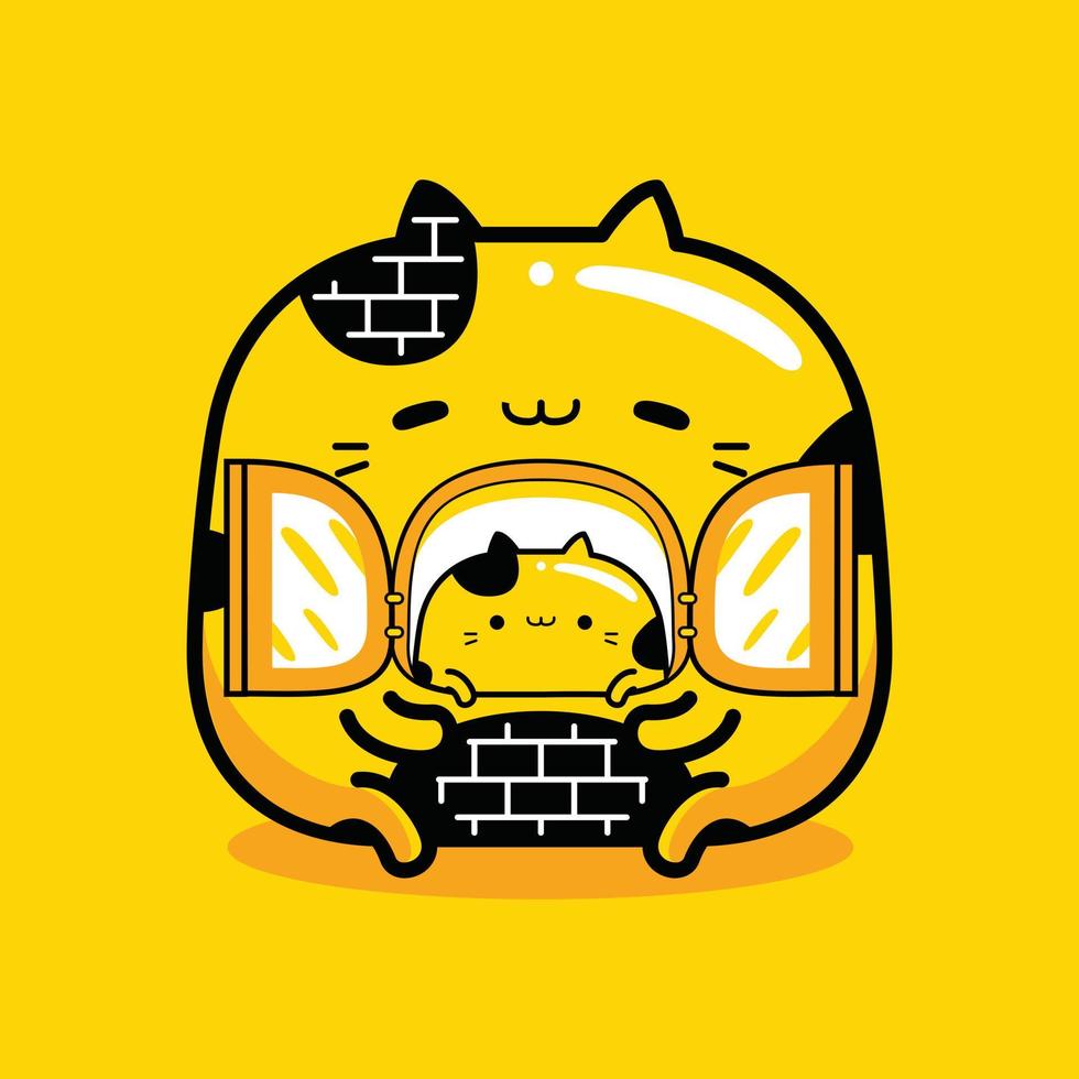 Lindo personaje de mascota gato en casa en estilo de dibujos animados plana vector