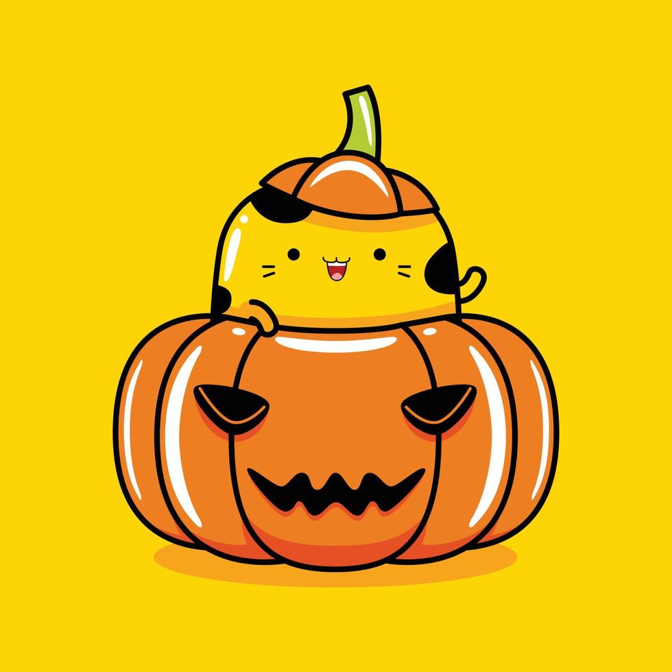 Fiesta de hallowen de personaje de mascota de gato lindo en estilo de dibujos animados plana vector