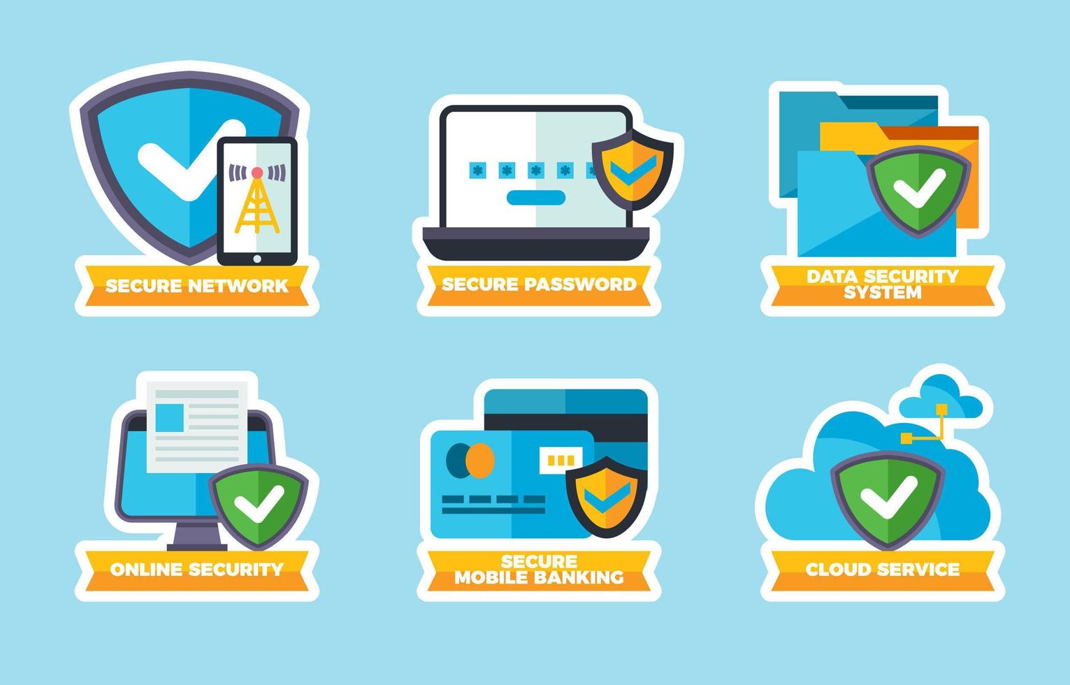 Set of Cyber Security and Safe Internet Stickers vector