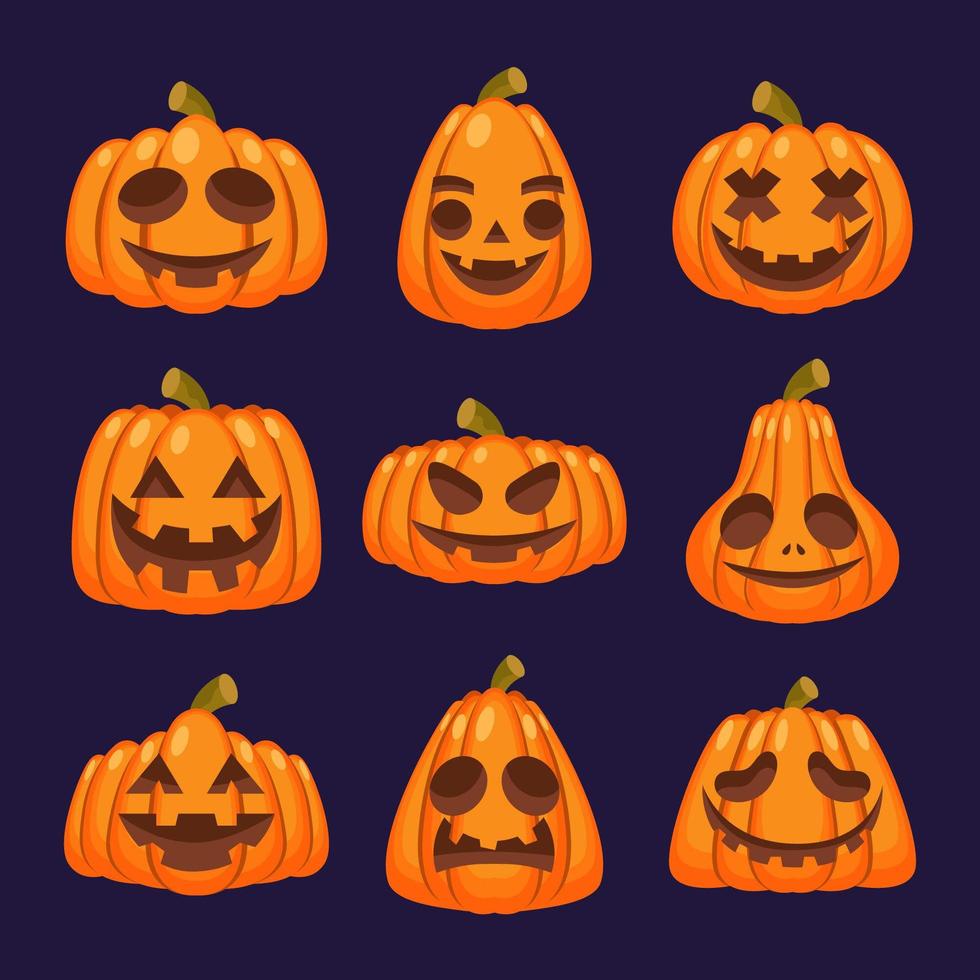 Various Pumpkin Expressions Icon Set vector