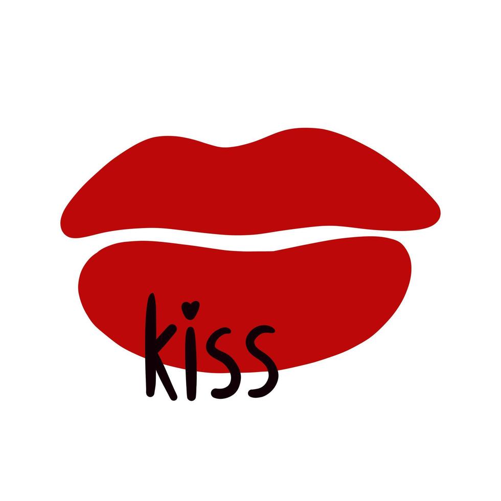 labios rojos, vector doodle. beso de letras. garabatos dibujados a mano en color. aislado sobre fondo blanco