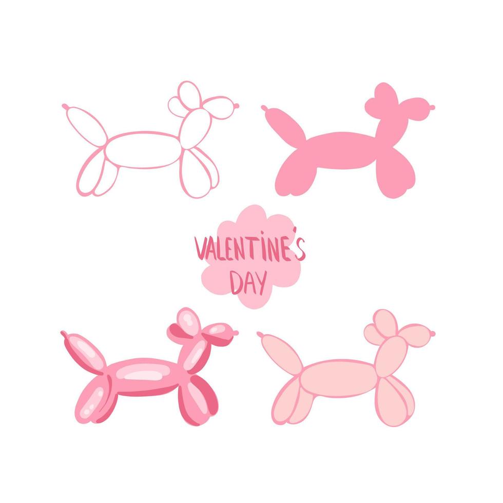 Vector illustration of a dog balloon, twisted dog from a balloon of pink color, the inscription valentine's day hand-drawn