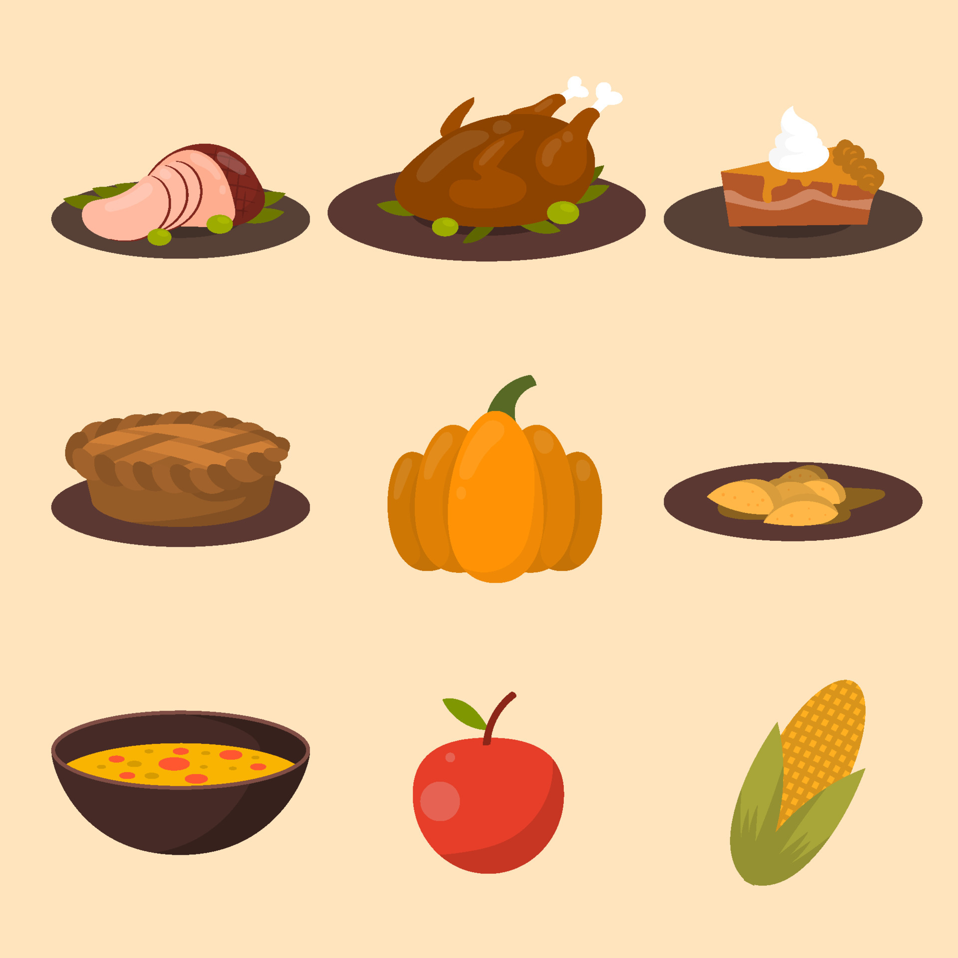 Thanksgiving Dinner Icon Collection 4120389 Vector Art at Vecteezy